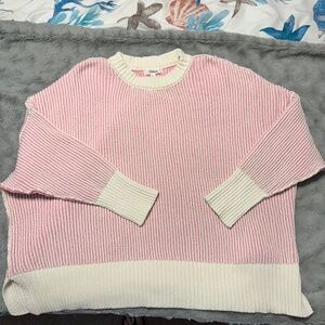 Aerie Beyond Chenille Sweater • Pink and White